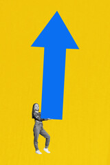 Sketch creative pop art collage of happy businesswoman stand arrow development progress up...