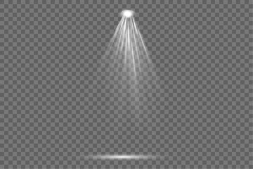 Set of spotlight shines on the stage, scene, podium. Bright lighting with spotlights. Spot lighting of the stage. Lens flash light effect from a lamp or spot.