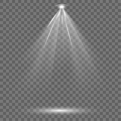 Set of spotlight shines on the stage, scene, podium. Bright lighting with spotlights. Spot lighting of the stage. Lens flash light effect from a lamp or spot.