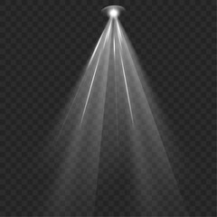 Set of spotlight shines on the stage, scene, podium. Bright lighting with spotlights. Spot lighting of the stage. Lens flash light effect from a lamp or spot.