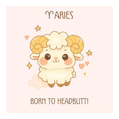 Aries zodiac poster with cartoon ram and fun quote