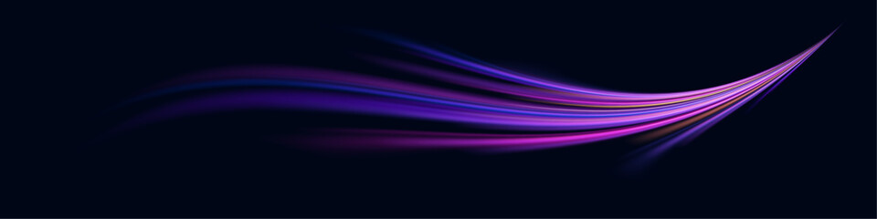 Panoramic high-speed technology concept with abstract light trails and glowing neon colors in blue, yellow, and orange, representing the rapid motion and energy in a futuristic environment.