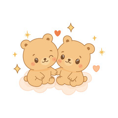 Gemini zodiac sign with cute twin baby bears