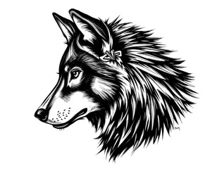 Elegant Wolf Head Illustration with Unique Accent
