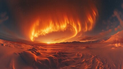 Inferno skies aurora borealis natural display over a snowy winter landscape