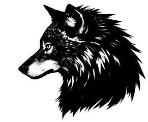Sleek Wolf Head Silhouette with Intense Stare