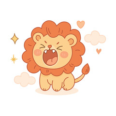 Leo zodiac sign with roaring cute lion