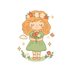 Virgo zodiac sign with flower girl character