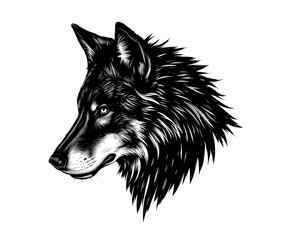Majestic Wolf Head Silhouette with Fierce Gaze