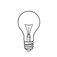 A simple black outline drawing of a classic light bulb with a visible filament, against a plain white background.