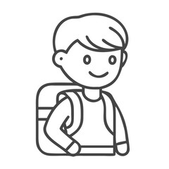 A cheerful young boy with a backpack, ready for school, showcasing a friendly expression and a casual outfit.