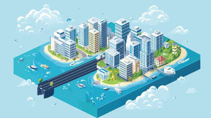 Climate Change Impact Rising Sea Levels and Flooded Cities Infographic, Climate Change