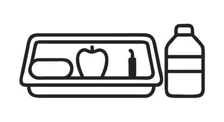 A minimalistic illustration of a healthy lunch tray with an apple, a snack, and a beverage.