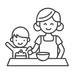 A cheerful woman and a boy happily baking together in the kitchen, promoting joy in cooking activities.