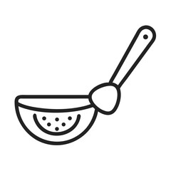 A simple black line drawing of a ladle, ideal for culinary and kitchen-themed designs.