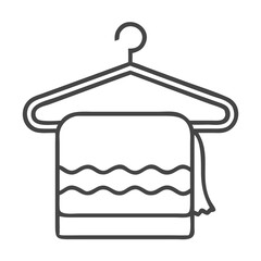 A simple line drawing of a towel hanging on a clothes hanger, minimalistic design.