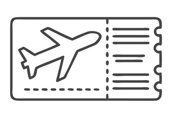 Graphic illustration of an airplane ticket featuring a simple airplane icon.