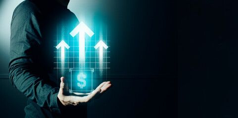 hand of businessman interactive touching a holographic of transaction financial network data...