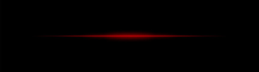 Thin red laser beam across dark background with glowing center. Minimalistic horizontal light effect with sharp gradient and smooth fade at edges.