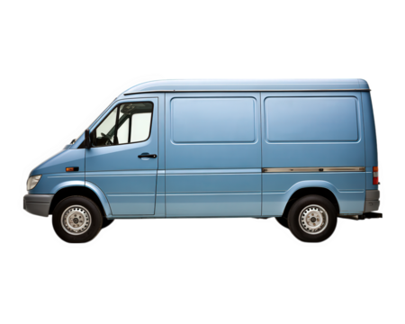Blue delivery van side view isolated on transparency background modern cargo vehicle transportation commercial use clean and simple design urban logistics professional service