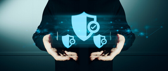 hand of businessman interactive touching a holographic of transaction financial network data...