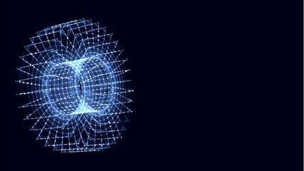 Sci-fi blue torus with particles and lines. Concept network connection. Vector frame torus. Abstract technology background.