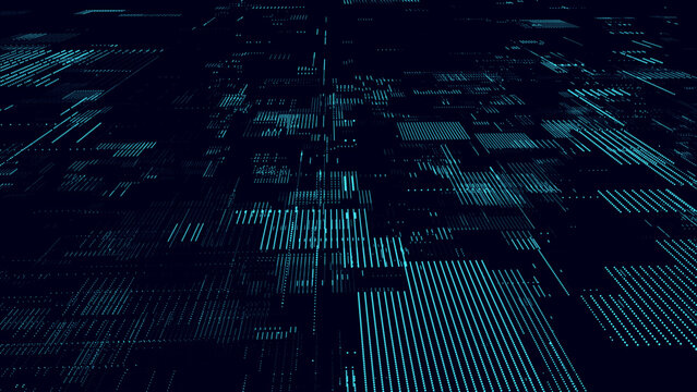 Vector digital database cyberspace. Decoding algorithms hacked software. Cyber security with moving blue articles. Big data visualization.