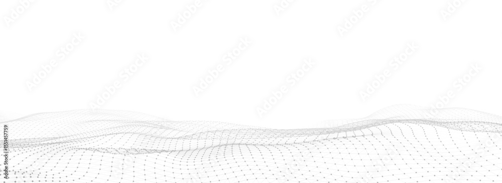 Poster digital technology white wave. light cyberspace with motion dots and lines. futuristic digital backg