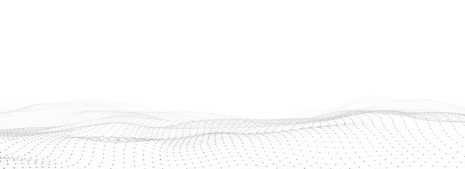 Digital technology white wave. Light cyberspace with motion dots and lines. Futuristic digital background artificial intelligence. Big data analytics.