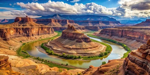 Majestic Colorado River winding through ancient sandstone mesas in Moab's scenic landscape , arid landscape, Utah