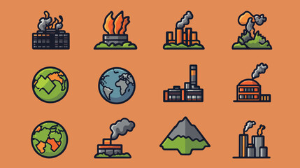 Climate Change Infographic Icon Set Global Warming, Sea Levels, and Pollution, Climate Change