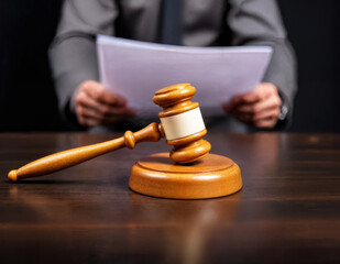 close up of male judge sitting at desk working with papers