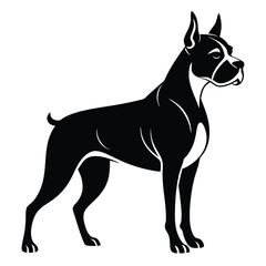 Majestic Boxer Dog Silhouette A Stunning Vector Illustration of Breed Loyalty and Elegant Canine Anatomy in Black and White