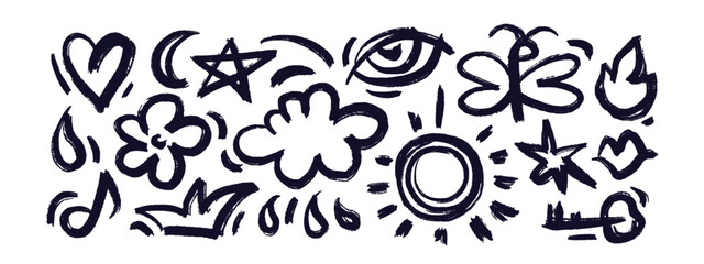 Hand drawn charcoal doodle shapes. Crayon vector