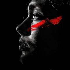 Emotional connection through personal stories in striking monochrome with red accents