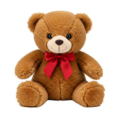 Obraz premium Brown Plush Teddy Bear with Red Bow isolated on transparent background