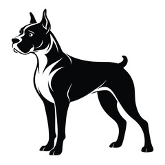 Elegant Boxer Dog Illustration A Strong and Noble Canine Companion Depicted in Black and White Silhouette Design