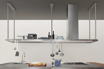 Sink, gas stove and utensils - modern kitchen interior