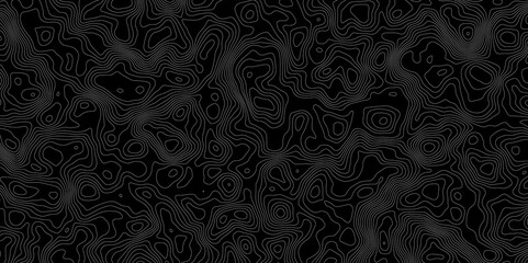 Topographic contour lines in white on a black background creating a detailed map like pattern.