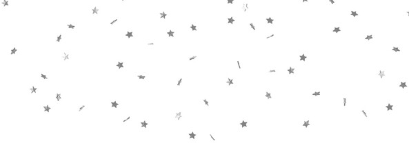 Holiday backdrop made of silver stars and sparkles on white wooden background. New Year concept.