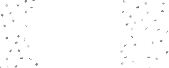 Holiday backdrop made of silver stars and sparkles on white wooden background. New Year concept.