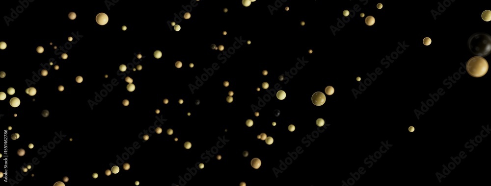 Poster beautiful abstract image of golden spheres floating against a black background. perfect for backgrou