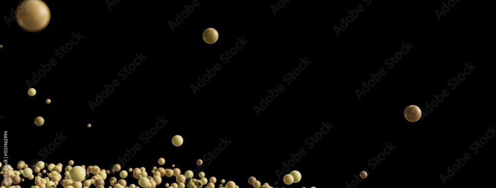 Poster high-quality stock photo of golden spheres falling against a black backdrop. perfect for design proj