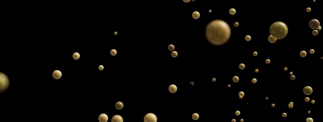 Stunning abstract image of gold and beige spheres falling against a black background. Perfect for design projects.