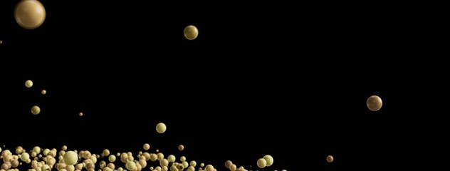 High-quality stock photo of golden spheres falling against a black backdrop. Perfect for design projects needing an abstract, elegant touch.