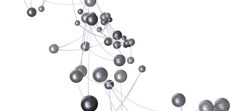 3D rendering of interconnected silver spheres.  Perfect for technology, network, or connection concepts.