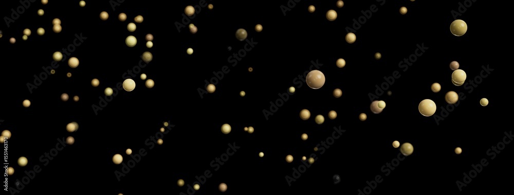 Poster Beautiful abstract background image featuring many golden bubbles floating against a black backdrop. Perfect for various designs.