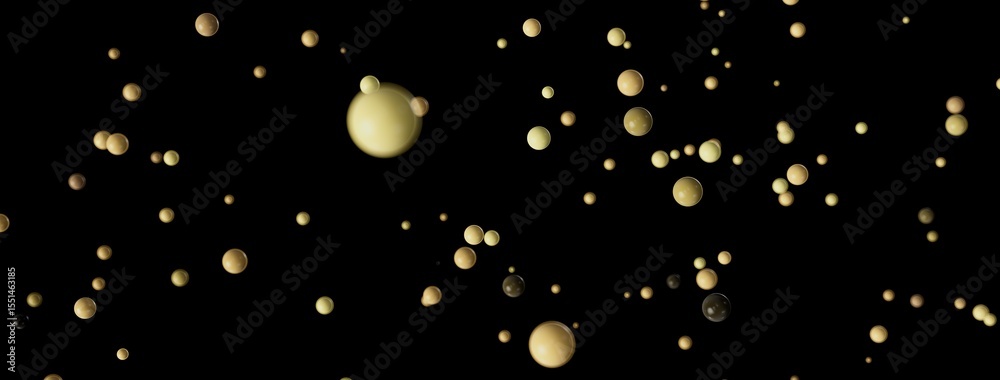 Poster Elegant abstract background image featuring numerous beige and brown spheres floating on a black background. Perfect for design projects.