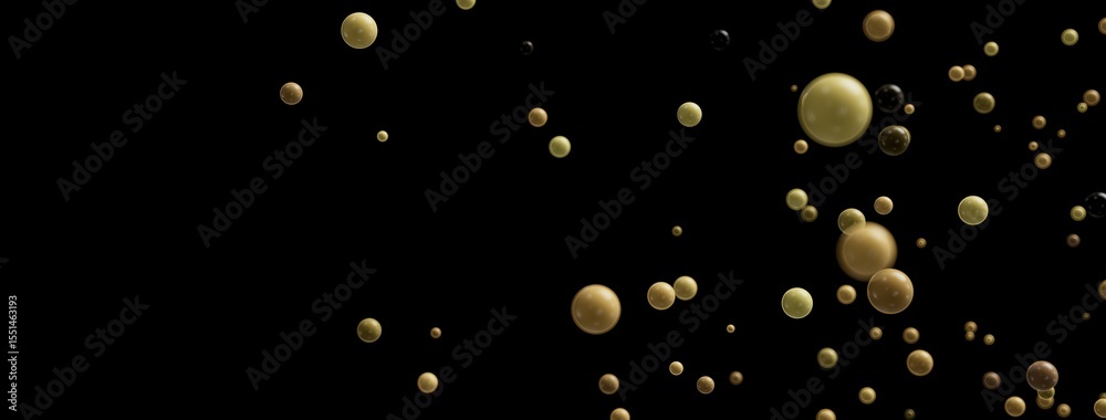 Poster Beautiful abstract background image featuring many golden and beige bubbles on a black backdrop. Perfect for design projects.