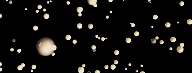 Abstract background image of beige pearls floating on a black background. Perfect for elegant designs.